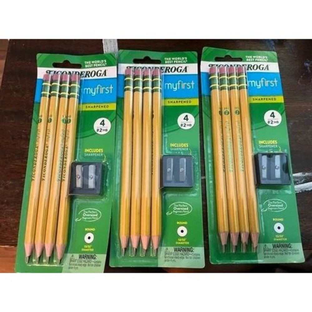 Ticonderoga MyFirst Sharpened Pencils with Sharpener, 3 Packs of 4